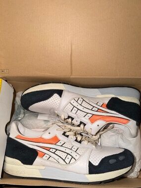ASICS White Orange Black Suede Low-Top Sneakers